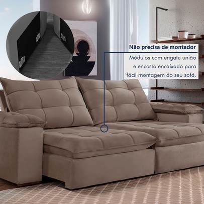 Sofá 5 Lugares Espanha Retrátil e Reclinável 290cm Bege Escuro - Celflex
