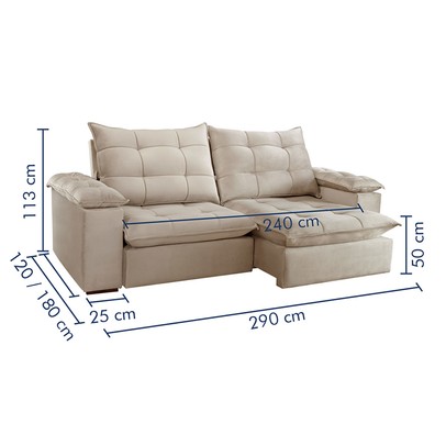 Sofá 5 Lugares Espanha Retrátil e Reclinável 290cm Bege Claro - Celflex