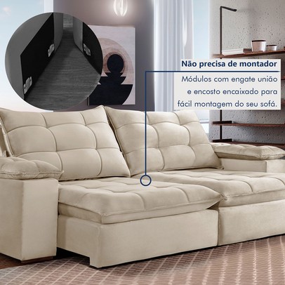 Sofá 5 Lugares Espanha Retrátil e Reclinável 290cm Bege Claro - Celflex