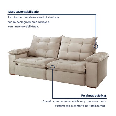 Sofá 5 Lugares Espanha Retrátil e Reclinável 290cm Bege Claro - Celflex