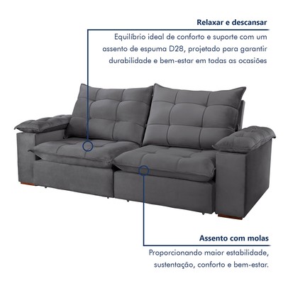 Sofá 5 Lugares Espanha Retrátil e Reclinável 290cm Cinza - Celflex