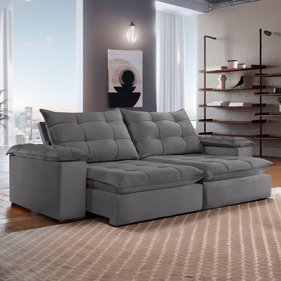 Sofá 5 Lugares Espanha Retrátil e Reclinável 290cm Cinza - Celflex