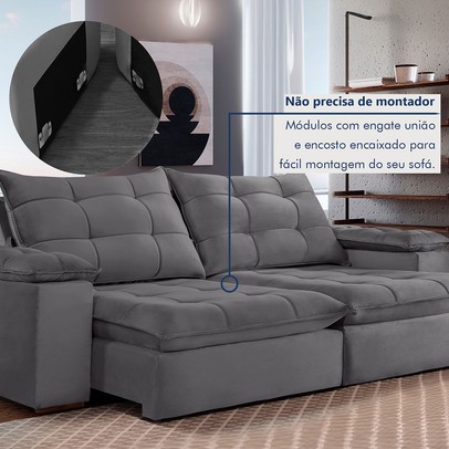 Sofá 5 Lugares Espanha Retrátil e Reclinável 290cm Cinza - Celflex