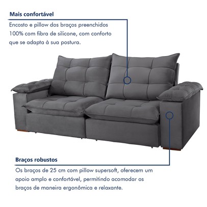 Sofá 5 Lugares Espanha Retrátil e Reclinável 290cm Cinza - Celflex