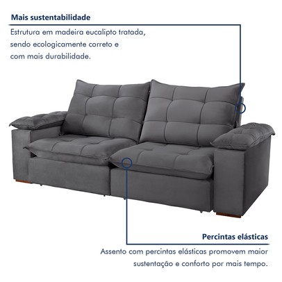 Sofá 5 Lugares Espanha Retrátil e Reclinável 290cm Cinza - Celflex