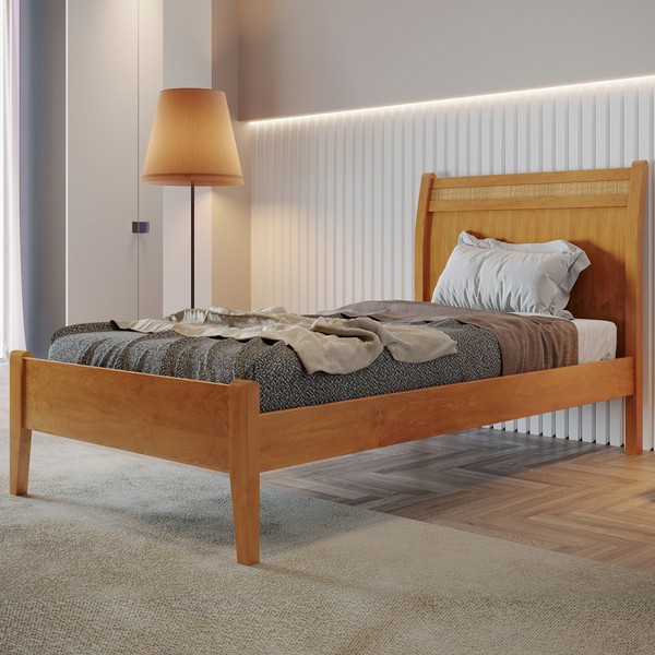 Cama de Solteiro Esmeralda 90cm Amêndoa Mel - Josandro