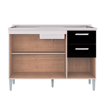 Balcão de Cozinha para Pia 3 Portas 2 Gavetas Branco/Preto 508 - Poquema