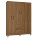 Guarda-Roupa Solteiro Milão 6 Portas 2 Gavetas Castanho - Poquema