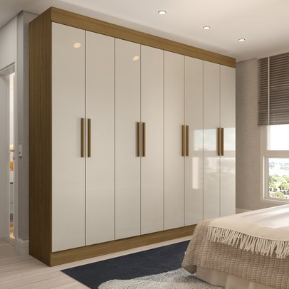 Guarda-Roupa Casal Castlewood 8 Portas 4 Gavetas Nature/Off White - Panorama Móveis