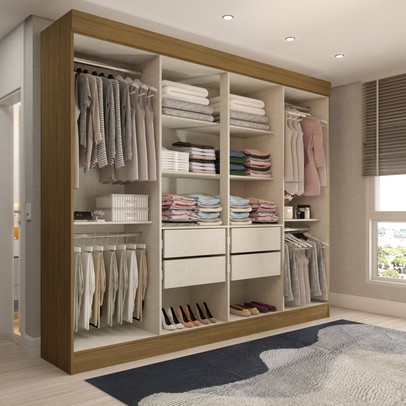 Guarda-Roupa Casal Castlewood 8 Portas 4 Gavetas Nature/Off White - Panorama Móveis