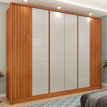 Guarda-Roupa Casal Barcelona 6 Portas 6 Gavetas Ripado Cinamomo/Off White - Tcil Móveis