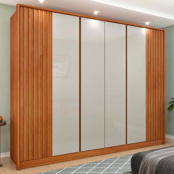 Guarda-Roupa Casal Barcelona 6 Portas 6 Gavetas Ripado Cinamomo/Off White - Tcil Móveis