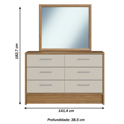 Cômoda 6 Gavetas com Espelho Naturalle/Cristalo - Decibal