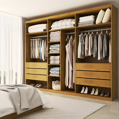 Guarda-Roupa Casal Luxe 2,70 Metros 6 Portas 6 Gavetas Cinamomo/Off White - Panorama Móveis