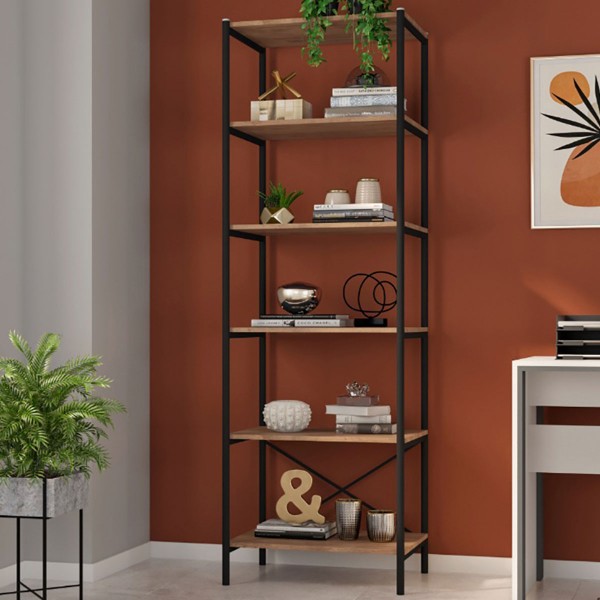 Estante para Livros Trento 5 Prateleiras Preto Fosco/Demolição 13446 - Artefamol