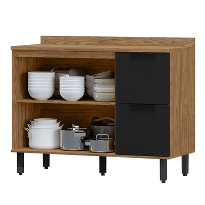 Balcão de Cozinha para Pia Toscana 2 Portas 2 Gavetas 100% Mdf Freijó/Nero Bto03 - Mx Móveis