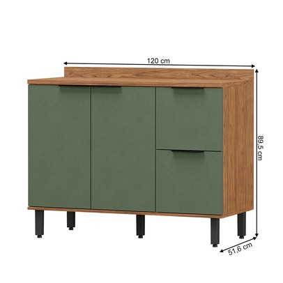 Balcão de Cozinha para Pia Toscana 2 Portas 2 Gavetas 100% Mdf Freijó/Jade Bto03 - Mx Móveis