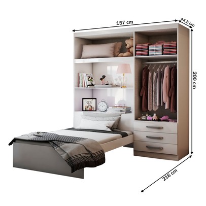 Guarda-Roupa Solteiro com Cama Liverpool 4 Portas 3 Gavetas Branco - Panorama Móveis