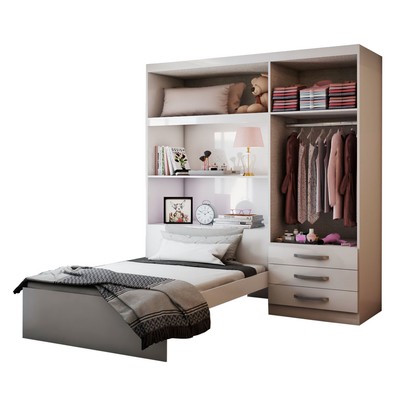 Guarda-Roupa Solteiro com Cama Liverpool 4 Portas 3 Gavetas Branco - Panorama Móveis