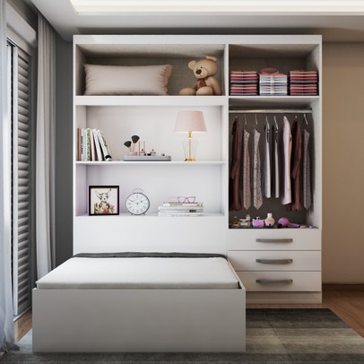 Guarda-Roupa Solteiro com Cama Liverpool 4 Portas 3 Gavetas Branco - Panorama Móveis