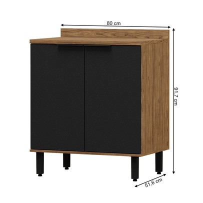 Balcão de Cozinha Toscana 2 Portas 100% Mdf Freijó/Nero Bto02 - Mx Móveis