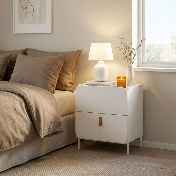 Mesa de Cabeceira Curve 2 Gavetas Branco - Brv