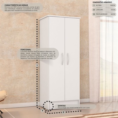 Armário Multiuso Viena 2 Portas Branco - Demóbile