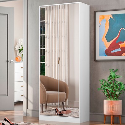 Sapateira Grife 2 Portas 1 Gaveta com Espelho Branco - Demóbile