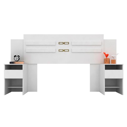 Cabeceira Casal Triunfo 2 Gavetas Branco - Demóbile