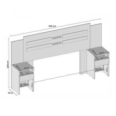Cabeceira Casal Triunfo 2 Gavetas Branco - Demóbile