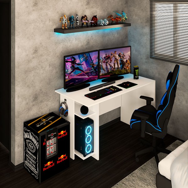 Mesa Gamer Vênus 2 Prateleiras Branco - Panorama Móveis