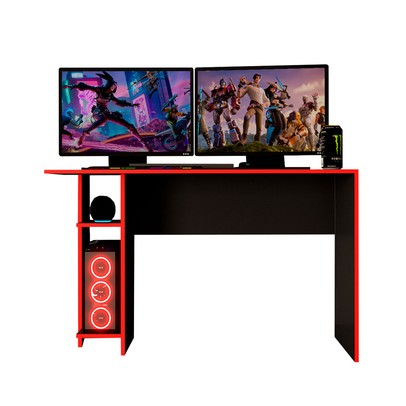 Mesa Gamer Vênus 2 Prateleiras Preto Fosco/Vermelho - Panorama Móveis