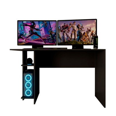 Mesa Gamer Vênus 2 Prateleiras Preto Fosco - Panorama Móveis
