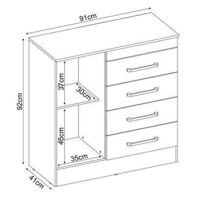 Cômoda Montevidéu 1 Porta 4 Gavetas Amêndola Touch - Demóbile