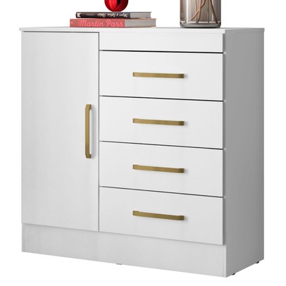 Cômoda Montevidéu 1 Porta 4 Gavetas Flex Branco/Rosa - Demóbile