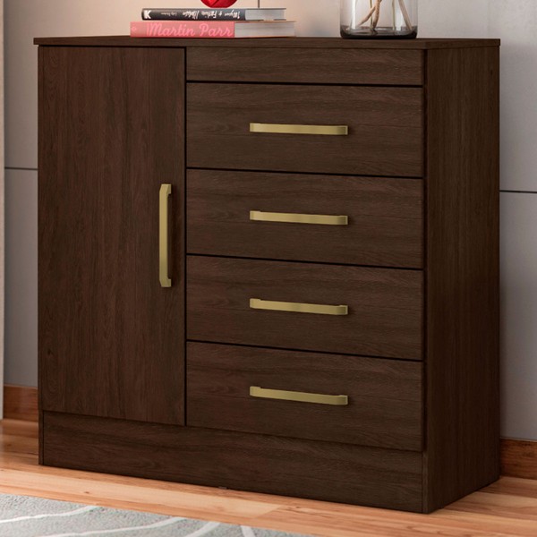 Cômoda Montevidéu 1 Porta 4 Gavetas ébano Touch - Demóbile