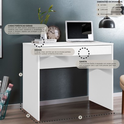 Mesa Escrivaninha Facility 1 Gaveta Branco - Demóbile