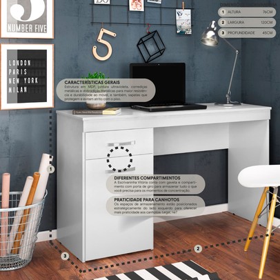 Mesa Escrivaninha Vitória 1 Porta 1 Gaveta Branco - Demóbile