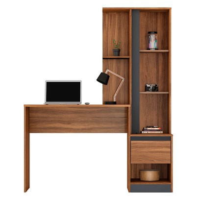 Mesa Escrivaninha com Armário Morada 1 Porta 1 Gaveta Amêndola Touch/Grafito - Demóbile