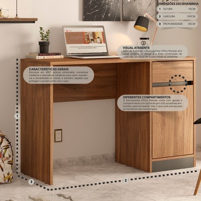 Mesa Escrivaninha Morada 1 Porta 1 Gaveta Amêndola Touch/Grafito - Demóbile