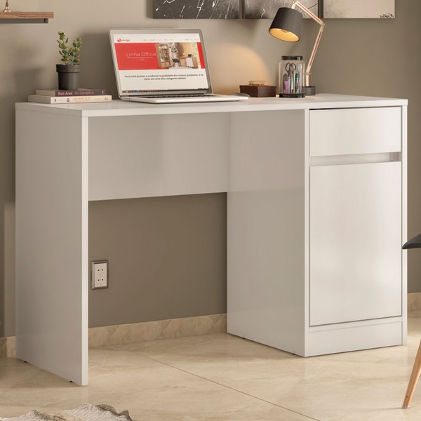 Mesa Escrivaninha Morada 1 Porta 1 Gaveta Branco - Demóbile