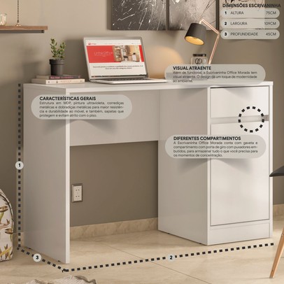Mesa Escrivaninha Morada 1 Porta 1 Gaveta Branco - Demóbile