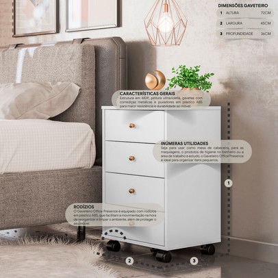 Gaveteiro Office Presence 4 Gavetas Branco - Demóbile
