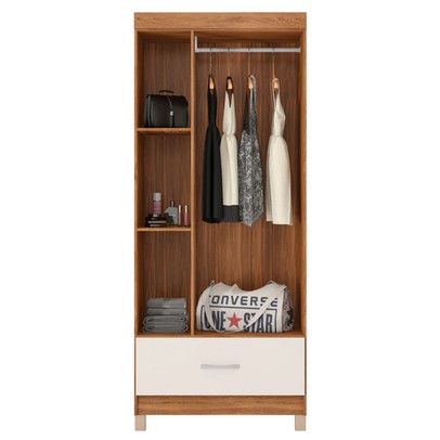 Guarda-Roupa Solteiro Prince 3 Portas 1 Gaveta Amêndola Touch/Off White - Demóbile