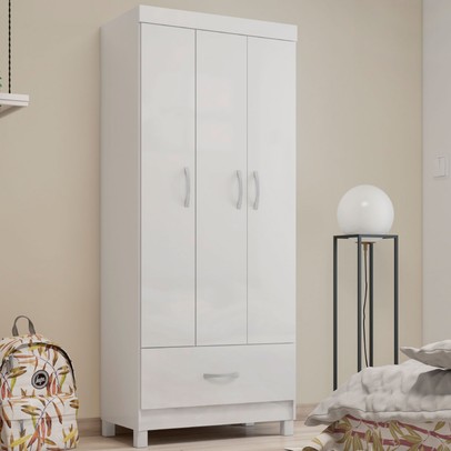 Guarda-Roupa Solteiro Prince 3 Portas 1 Gaveta Branco - Demóbile