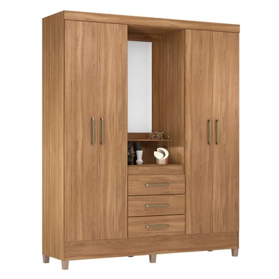 Guarda-Roupa Solteiro Pérsia 4 Portas 3 Gavetas com Espelho Amêndola Touch - Demóbile