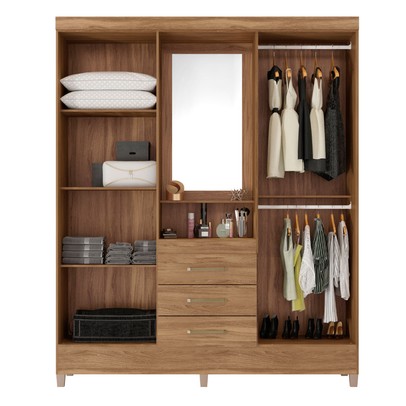 Guarda-Roupa Solteiro Pérsia 4 Portas 3 Gavetas com Espelho Amêndola Touch - Demóbile