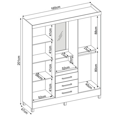 Guarda-Roupa Solteiro Pérsia 4 Portas 3 Gavetas com Espelho Amêndola Touch - Demóbile