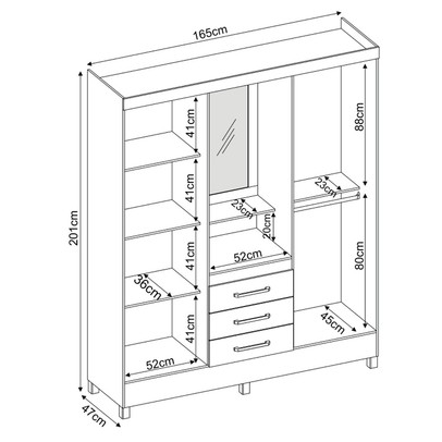 Guarda-Roupa Solteiro Pérsia 4 Portas 3 Gavetas com Espelho Flex Branco/Rosa - Demóbile