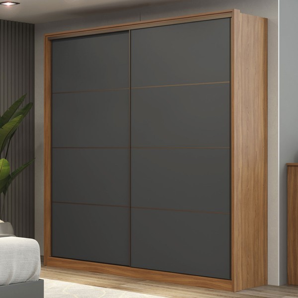 Guarda-Roupa Casal Belga 2 Portas 3 Gavetas Flex Amêndola Touch/Grafito - Demóbile